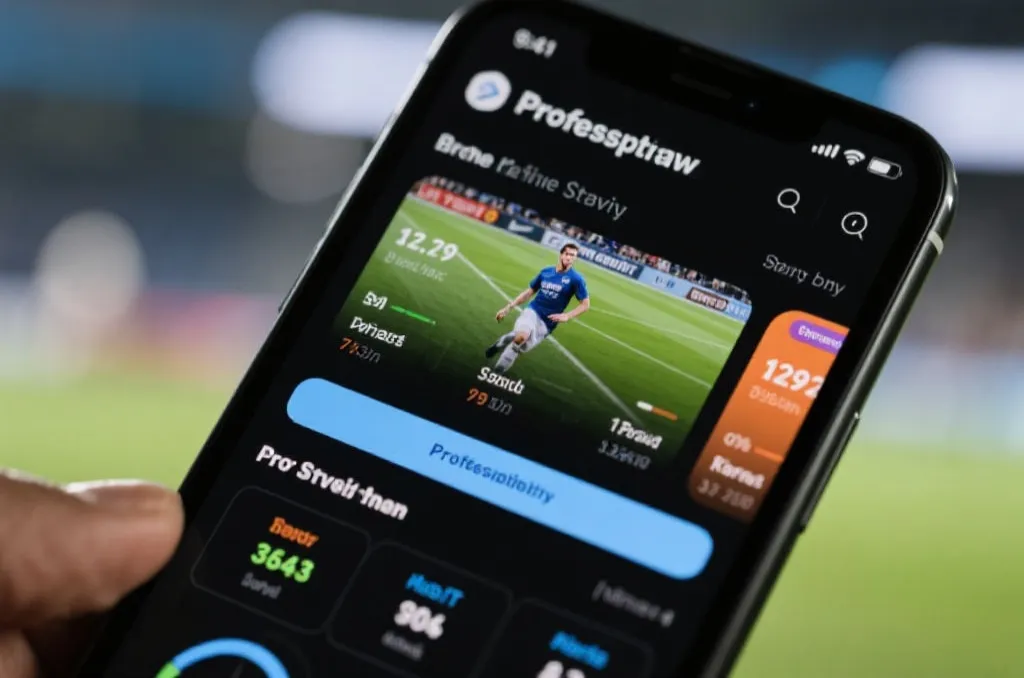 Close-up of a smartphone screen showing a professional sports streaming application interface with real-time statistics